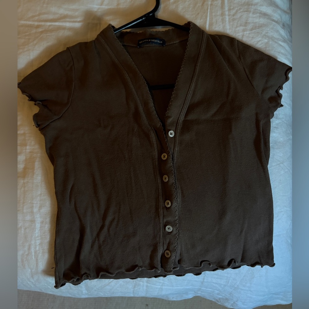 Brandy Melville Brown Short Sleeve Button Front Top